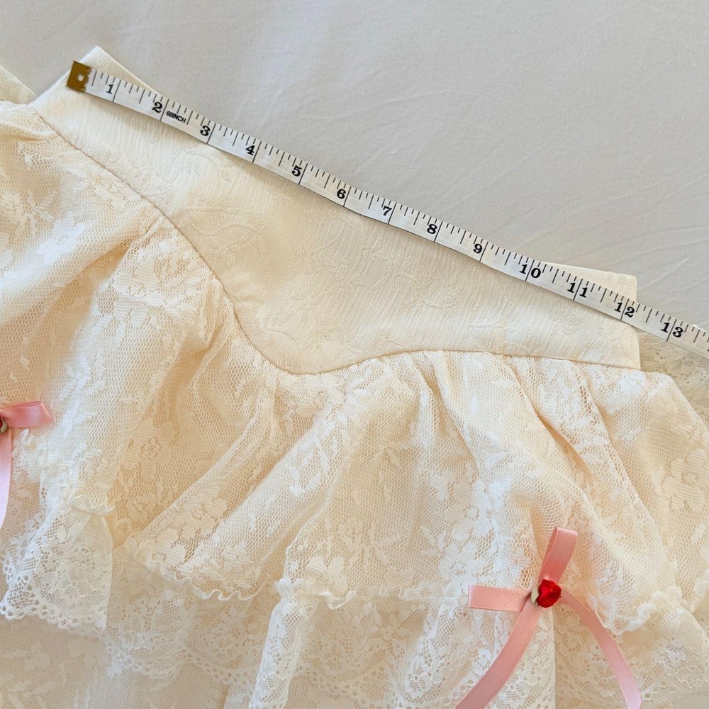 LaceMade Ivory Convertible Lace Ruffle Skirt Pink Bows Rose XS NWT - Picture 7 of 8